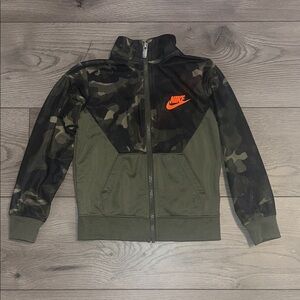 Nike Green and Black Camo Jacket with Orange Logo